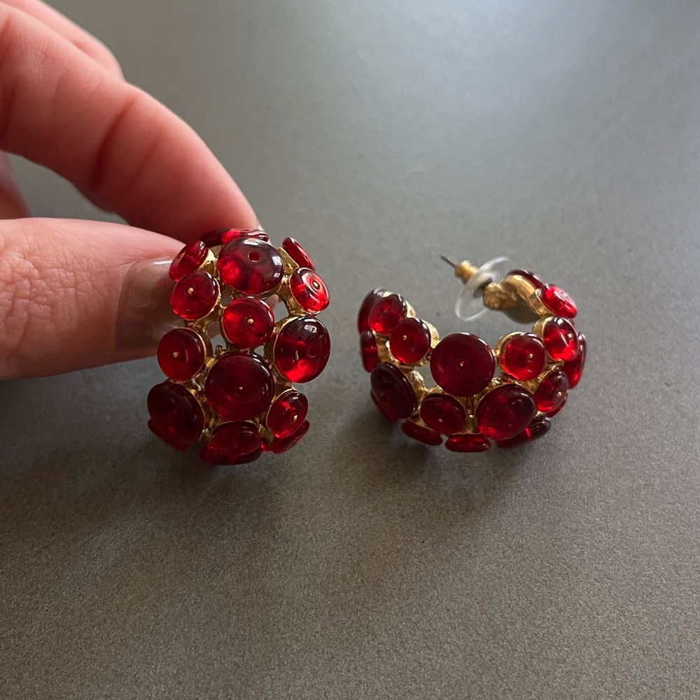 Elegant Red Oscar de la Renta Crystal Earrings
